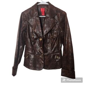V Cristina Brown Snakeskin Leather Coat